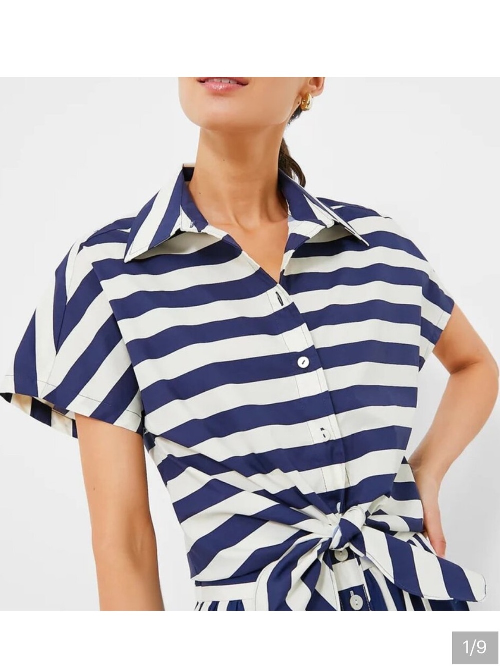 Tuckernuck Connor Blouse Navy and White Awning Stripe Women's Size Small